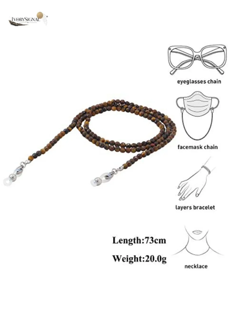 Natural Stone Beaded Eyeglass Chain Lanyard for Women Adjustable Glasses Holder